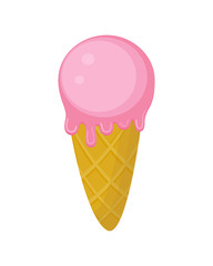 Colorful pink ice cream in cone vector illustration isolated on 
