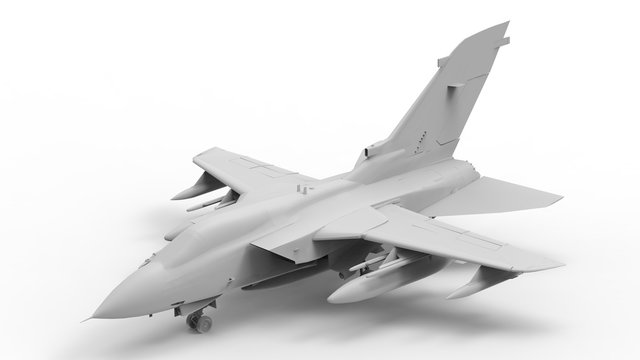 Military fighter aircraft. Three-dimensional raster illustration in the form of a completely white model. 3d rendering