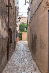 Fototapeta na wymiar cobblestone street with houses around it