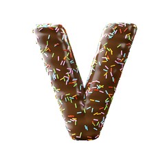 chocolate letter V Isolated on white background