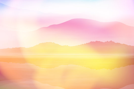 Summer background with sea and mountain. Sunset time. EPS10 vector.
