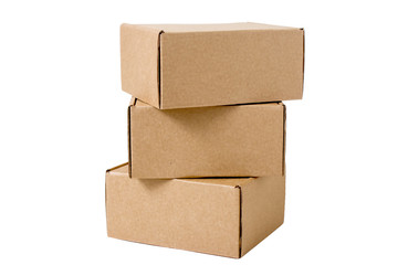 Delivery, moving, package and gifts concept. pile of stacked self-gathering cardboard boxes isolated on white