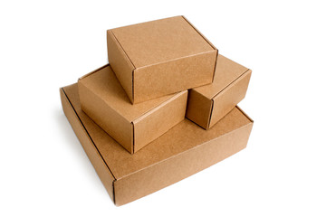 Delivery, moving, package and gifts concept . pile of stacked self-gathering cardboard boxes isolated on white background. mock up