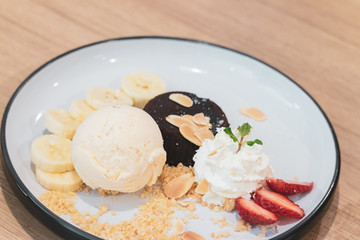 Homemade Organic Vanilla Ice Cream with Mint.