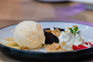 Homemade Organic Vanilla Ice Cream with Mint.
