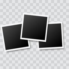 Set of realistic photo frames on transparent background. Vector