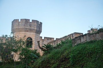 Long shot of a castle hostel in Panama - 214155318