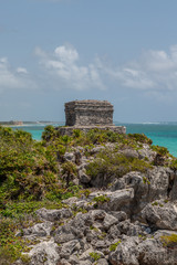 Crumbling Stone Buildings at Tulum Maya Ruins, Yucatan Peninsula, Mexico