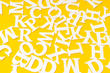 White letters. Volumetric letters. English alphabet. Education. Foreign language.