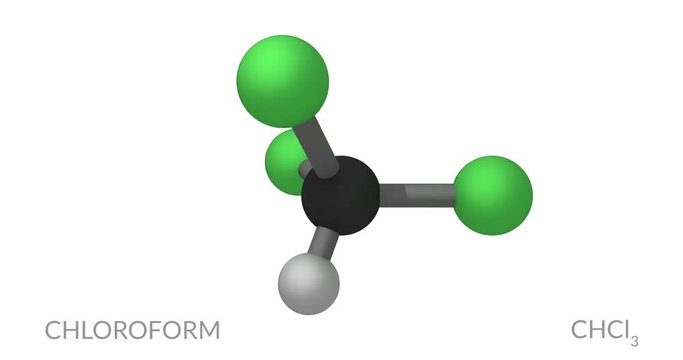 Chloroform molecule, rotating seamless loop, 3d animation, 4k 30fps