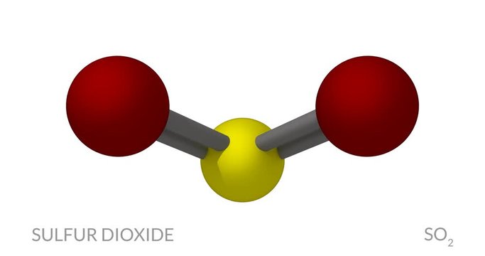 Sulfur dioxide molecule, rotating seamless loop, 3d animation, 4k 30fps