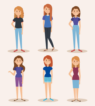 group of young women vector illustration design