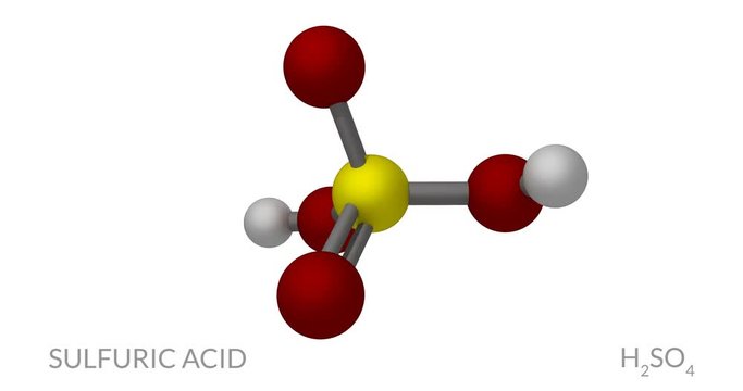 Sulfuric acid molecule, rotating seamless loop, 3d animation, 4k 30fps
