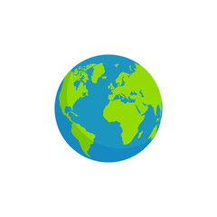 globe earth isolated white background, flat design planet icon vector illustration