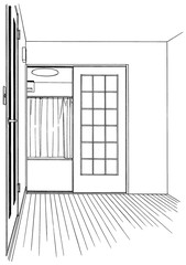 漫画風ペン画イラスト　住宅（マンション室内）
