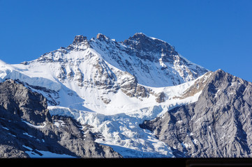 Obraz premium High mountains, Jungfrau and glacier, from Sphinx-Observatorium, Jungfrau region, Switzerland.
