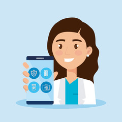 smartphone with doctor and telemedicine icons vector illustration design