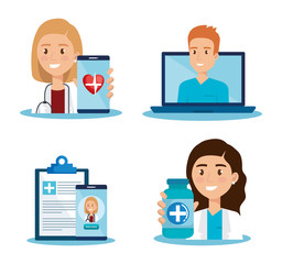 laptop with doctor and telemedicine icons vector illustration design