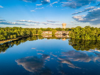 Aerial photo of the lake among the countryside living community