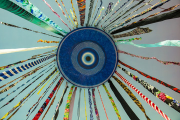 Ceiling decoration with hanging cloth flaps