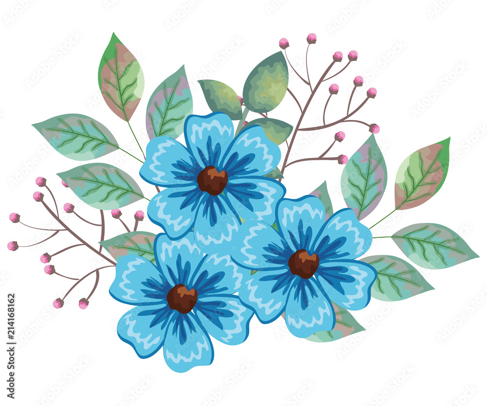 Poster beautiful flowers and leafs decoration vector illustration design