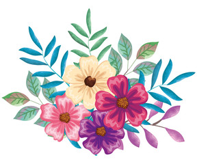 beautiful flowers and leafs decoration vector illustration design