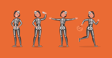 Halloween skeleton Costumes  with pumpkin character vector design. no2