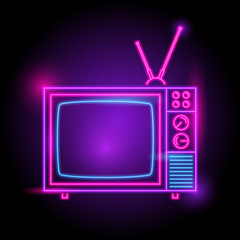 Television neon logo. glow in the dark. electric theme season. party night club. vector eps10.
