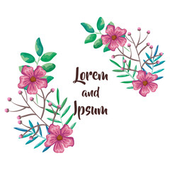 beautiful flowers and leafs decoration vector illustration design