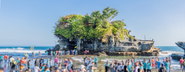 tilt shift photo Tanah Lot - Temple in the Ocean Bali, Indonesia