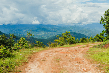 Arieal View of Beautiful Nepali Village sorrounded by the Green Forest,Mountain Village,Gorkha Nepal