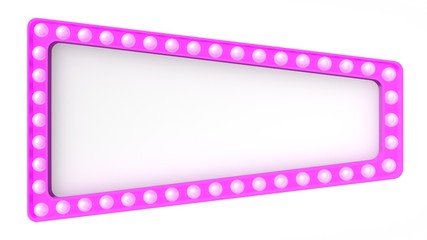 Pink marquee light board sign retro on white background. 3d rendering