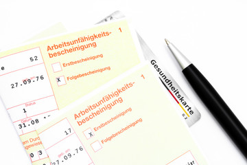Gesundheitskarte mit Arbeitsunfähigkeitsbescheinigung