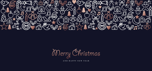 Fototapeta na wymiar Christmas and new year copper icon set card