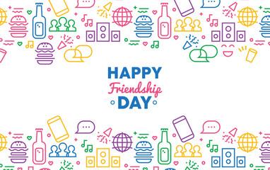 Friendship day colorful party icon greeting card