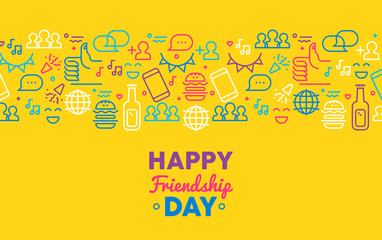 Happy friendship day greeting card with party icon