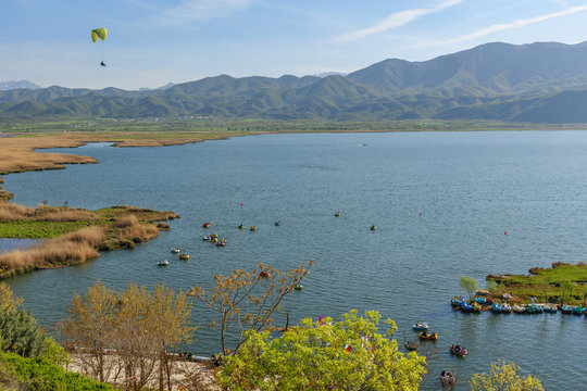 Zeribar Lake in the Zagros Mountains near Marivan. Iran