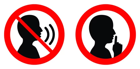 Fotobehang Keep quiet / silent please sign. Crossed person talking / Shhh icon in circle. © Lubo Ivanko