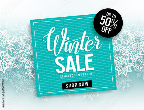 Winter Sale Vector Banner Template With Blue Frame For Sale Text