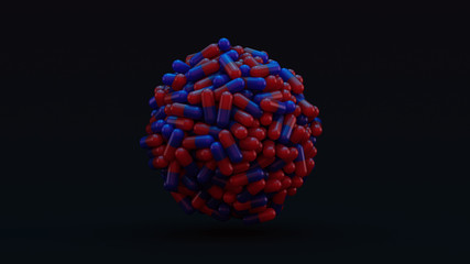 Red Blue Pills Formed into a Sphere 3d illustration