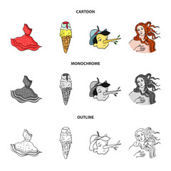 Italian dress, gelato, pinocchio, goddess of love. Italy set collection icons in cartoon,outline,monochrome style vector symbol stock illustration web. © pandavector