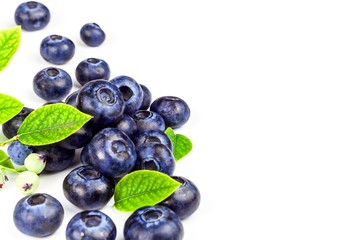 Fresh blueberries on a white background. Healthy summer fruit. Taste of summer. Growing of blueberries. Advertising on blueberries.