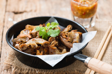 Deep fried pork small intestine or Chitterlings internal organs of pig