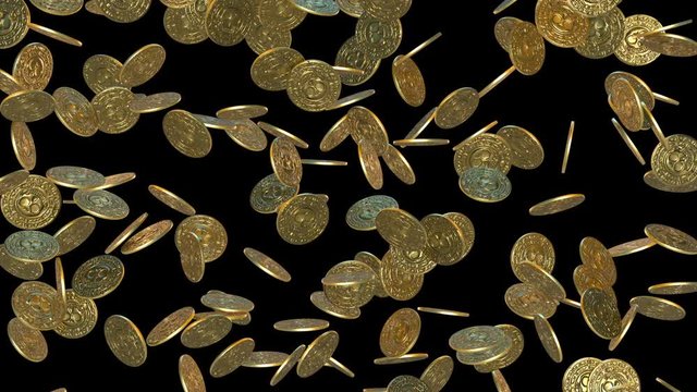 Rain of vintage gold coins. 3D render