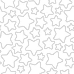 Stars of different rotation and size with grey contour on white background.