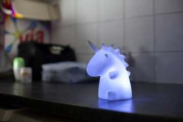 Unicorn Lamp On in Bathroom