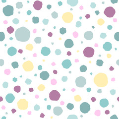 Seamless abstract pattern with shabby spots and bubbles of different colors. Kaleidoscope background.