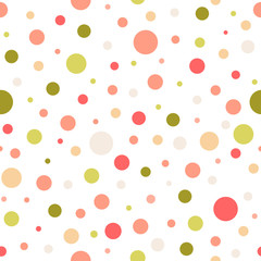 Seamless abstract pattern of circles of different colors and size on white background. Kaleidoscope