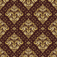Classic seamless vector pattern. Damask orient ornament. Classic vintage brown and golden background. Orient ornament for fabric, wallpaper and packaging