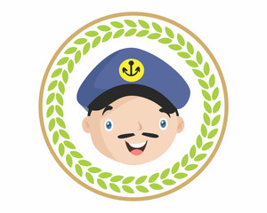 circle cute funny face head sailor navy mariner seaman nautical cartoon character